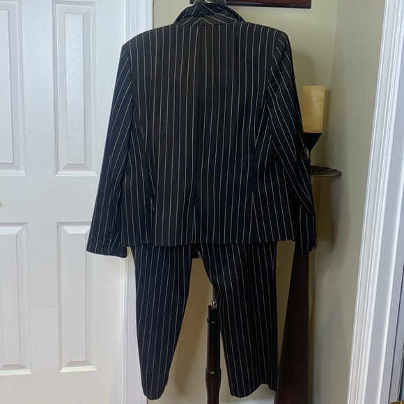 Used Lauren RL 2 Pc Black Pinstripe Pant Suit, 16 - Picture 4 of 13